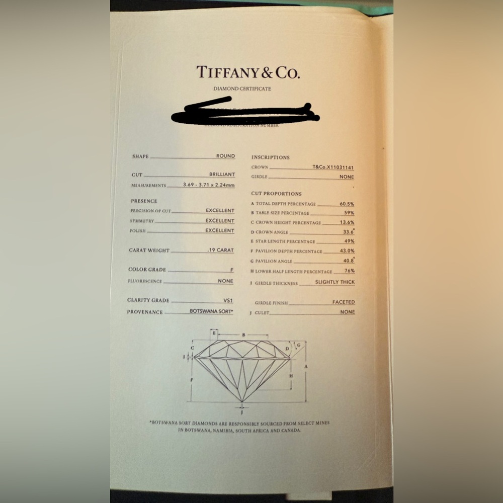 Tiffany & Co. Platinum Diamond Stud Earrings .38ct F/VS1 w/ Box & Papers - Picture 3 of 4